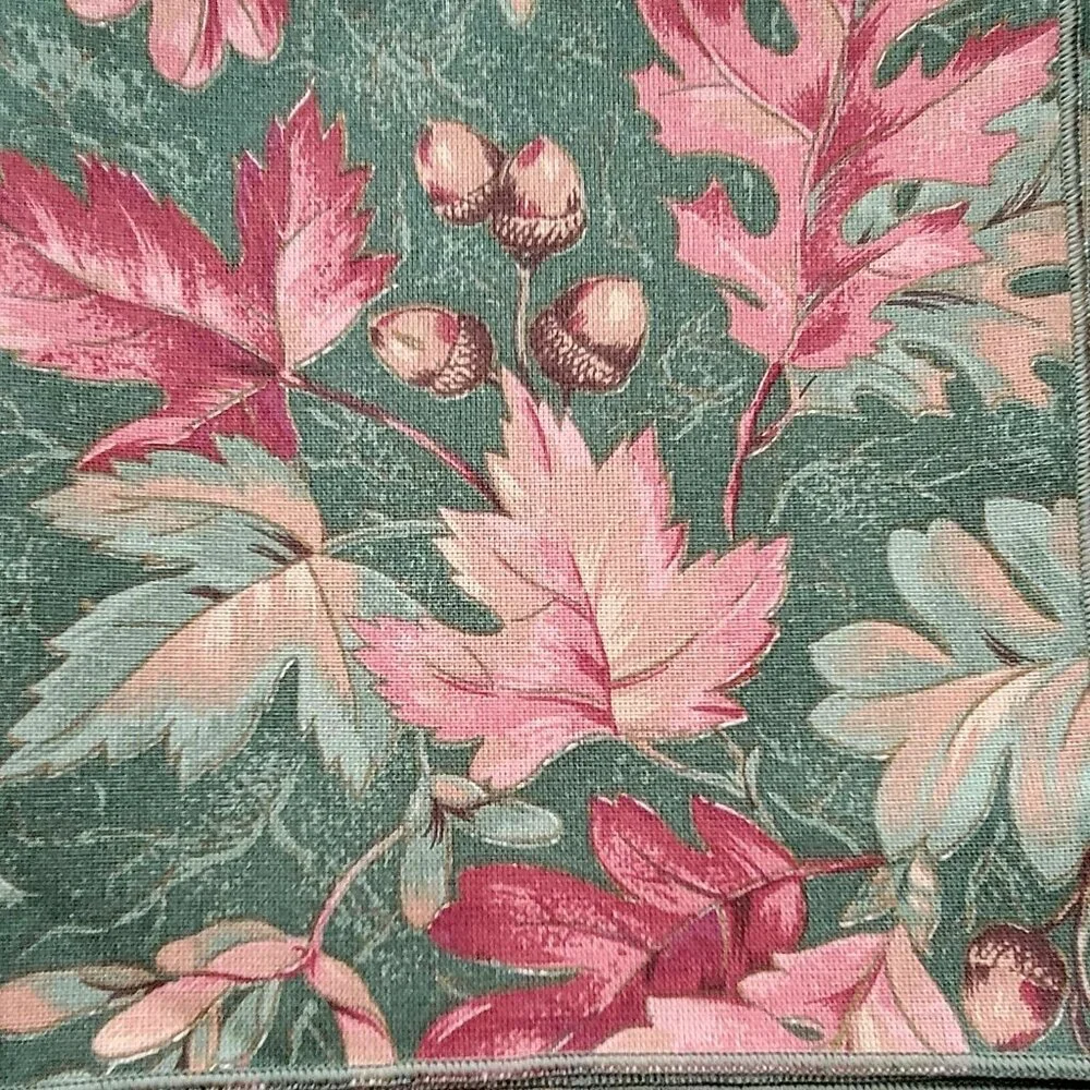 VTG Handmade Autumnal Leaf Print Artisan Oblong Tablecloth and 6 Napkins NEW